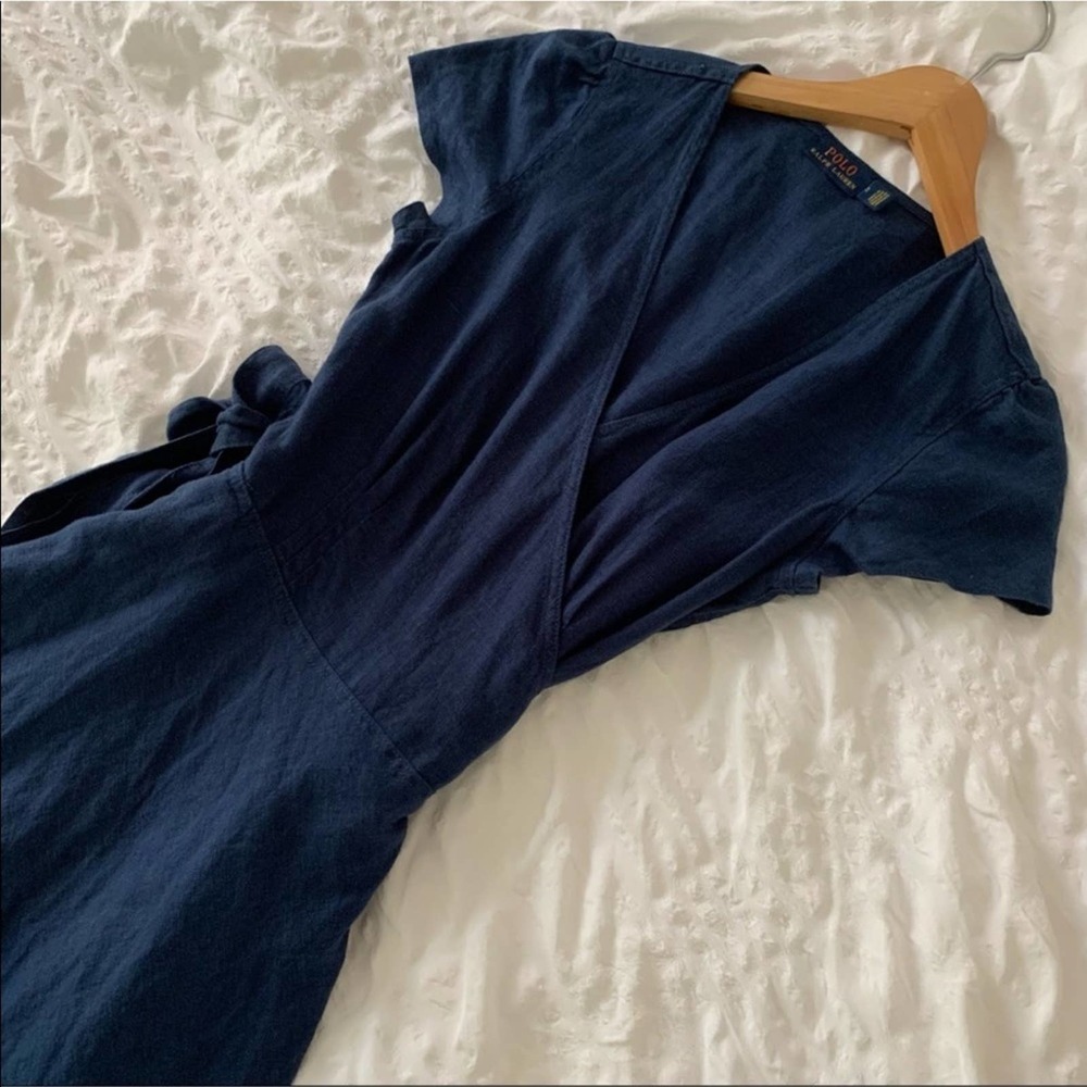 New Ralph Lauren Maxi Linen Navy Long Dress - Picture 3 of 16